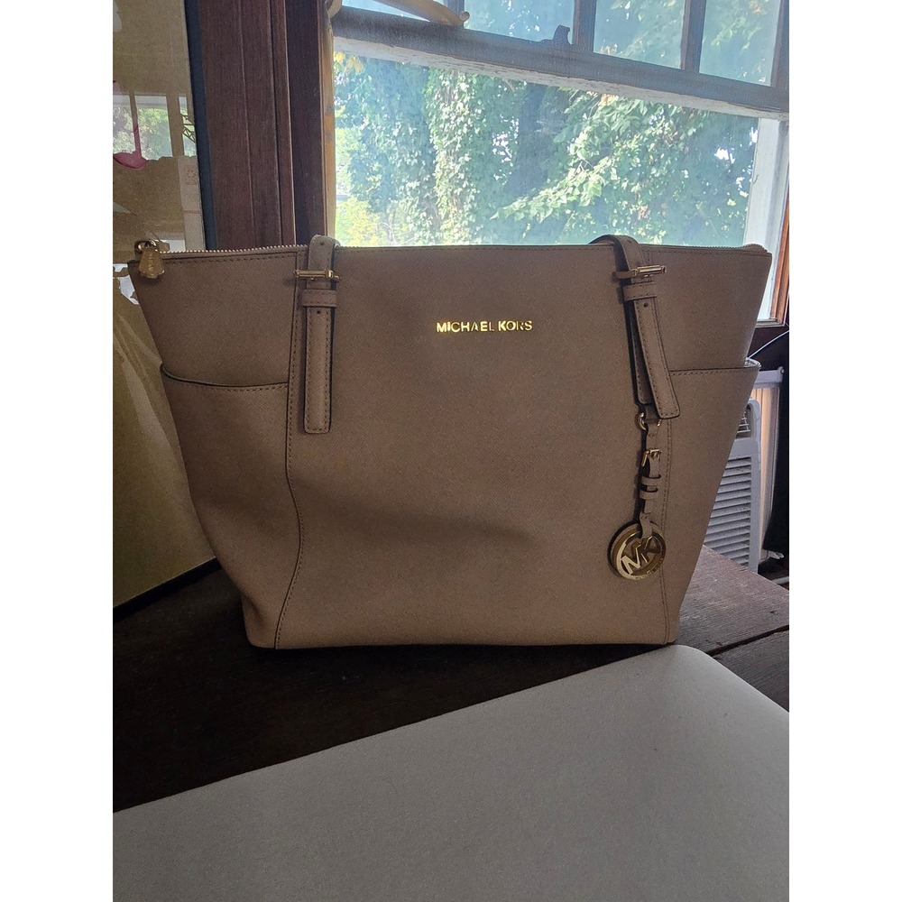 Michael Kors Large Saffiano Leather Tote Bag Powder Blush Pink Gold Hardware